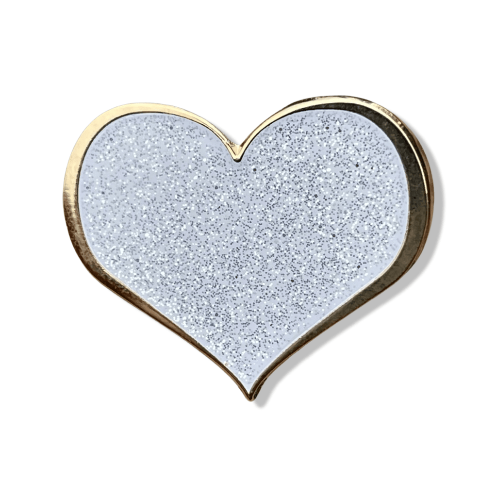 White Glitter Heart Enamel Pin - Dream Maker Pins