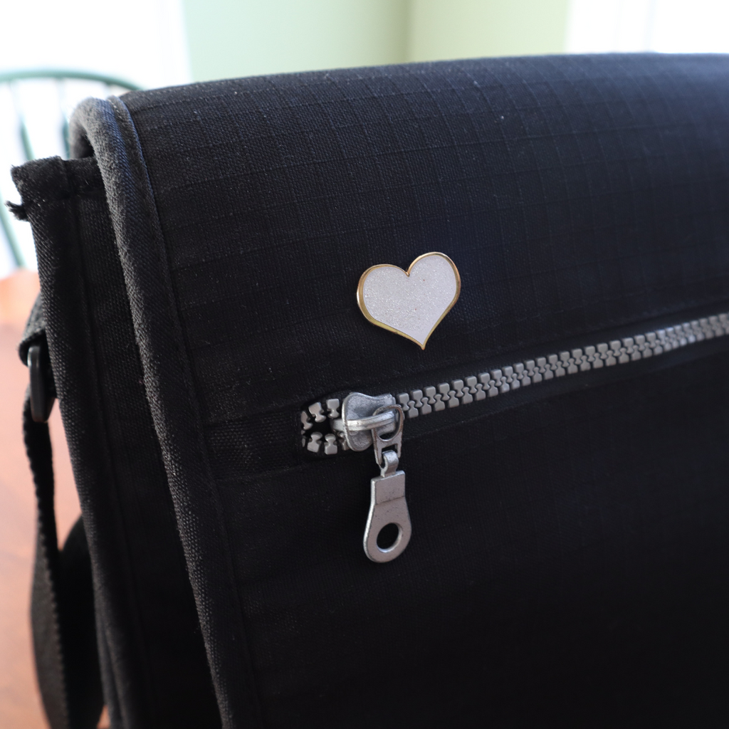 White Glitter Heart Enamel Pin - Dream Maker Pins