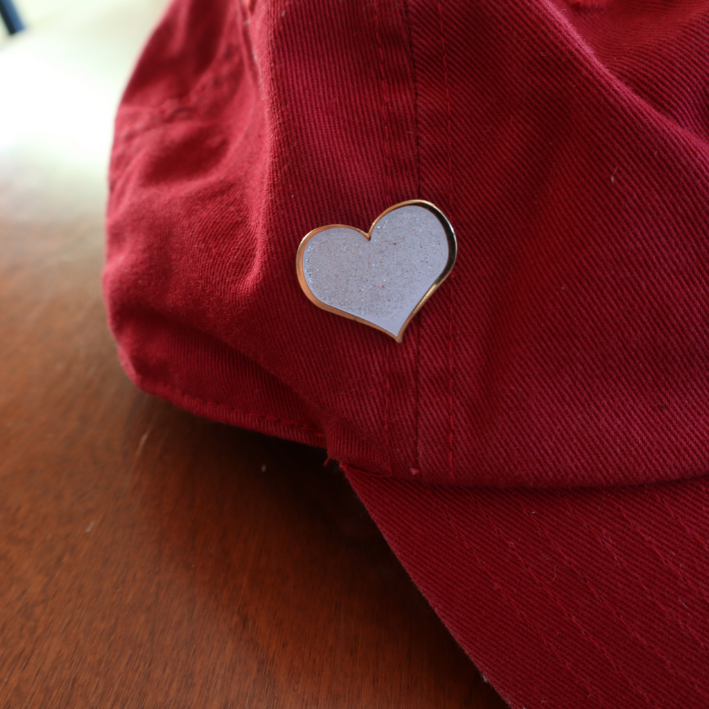 White Glitter Heart Enamel Pin - Dream Maker Pins