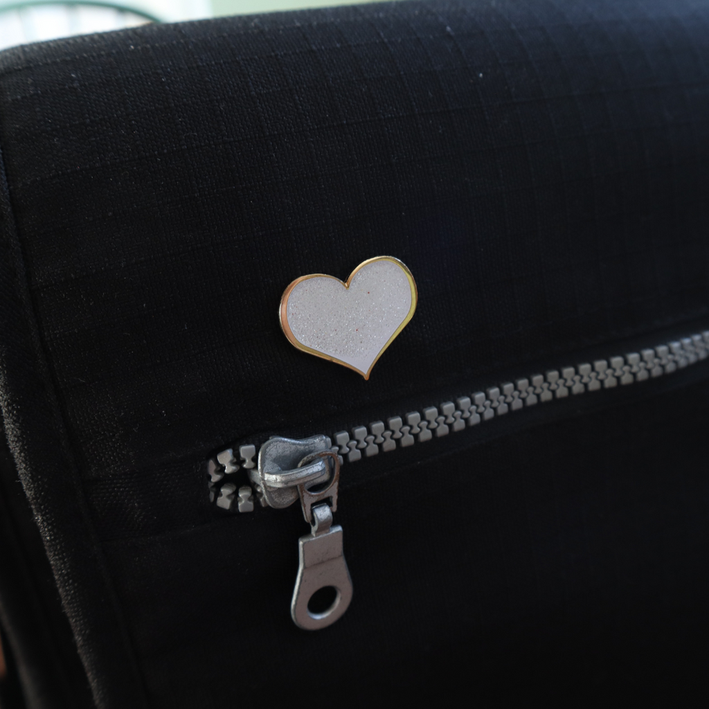 White Glitter Heart Enamel Pin - Dream Maker Pins