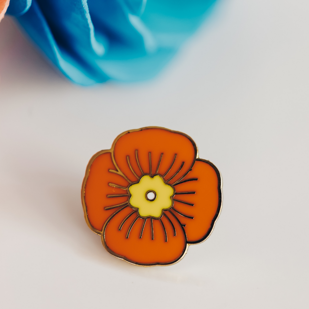 Peach Poppy Enamel Pin - Dream Maker Pins