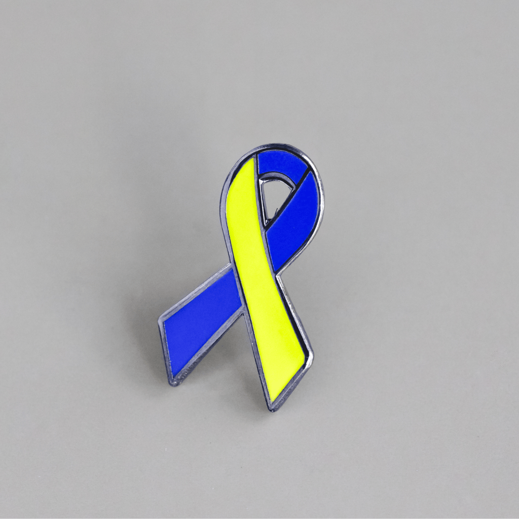 Down Syndrome Yellow & Blue Awareness Ribbon Enamel Pin - Dream Maker Pins