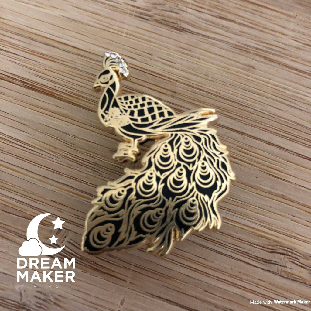 Black & Gold Peacock Enamel Pin - Dream Maker Pins