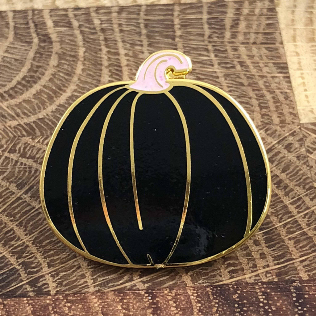 Black Pumpkin w Purple Stem Enamel Pin - Dream Maker Pins