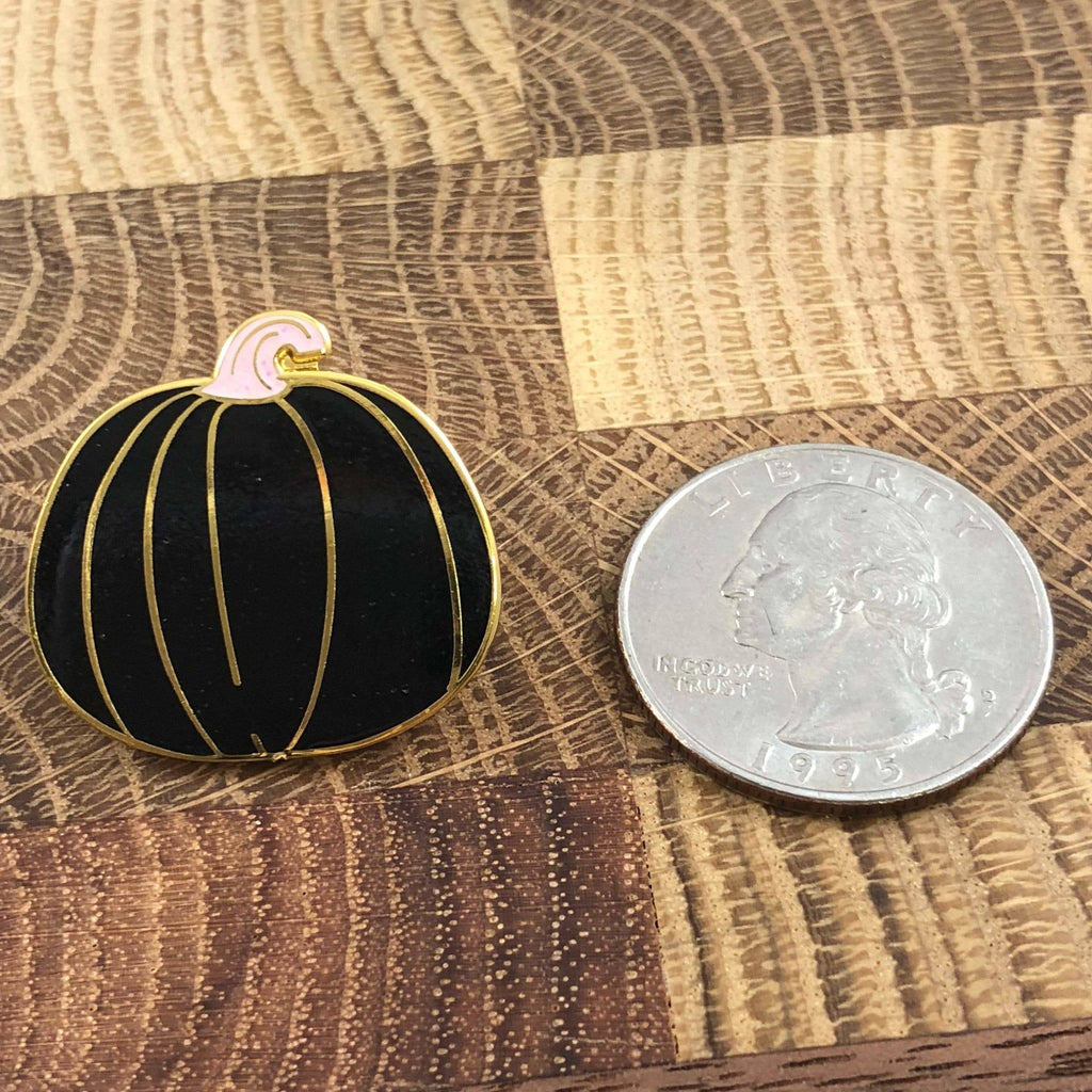 Black Pumpkin w Purple Stem Enamel Pin - Dream Maker Pins