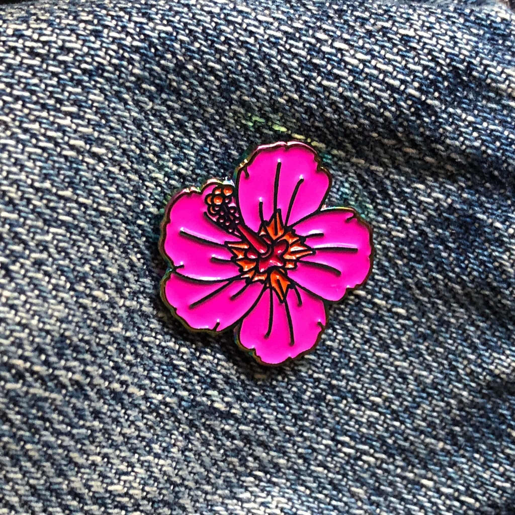 Dark Pink Hibiscus Enamel Pin - Dream Maker Pins