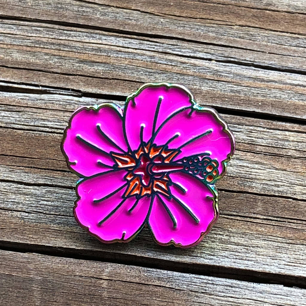 Dark Pink Hibiscus Enamel Pin - Dream Maker Pins