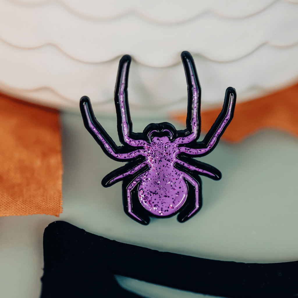 Dark Purple Glitter Spider Enamel Pin - Dream Maker Pins