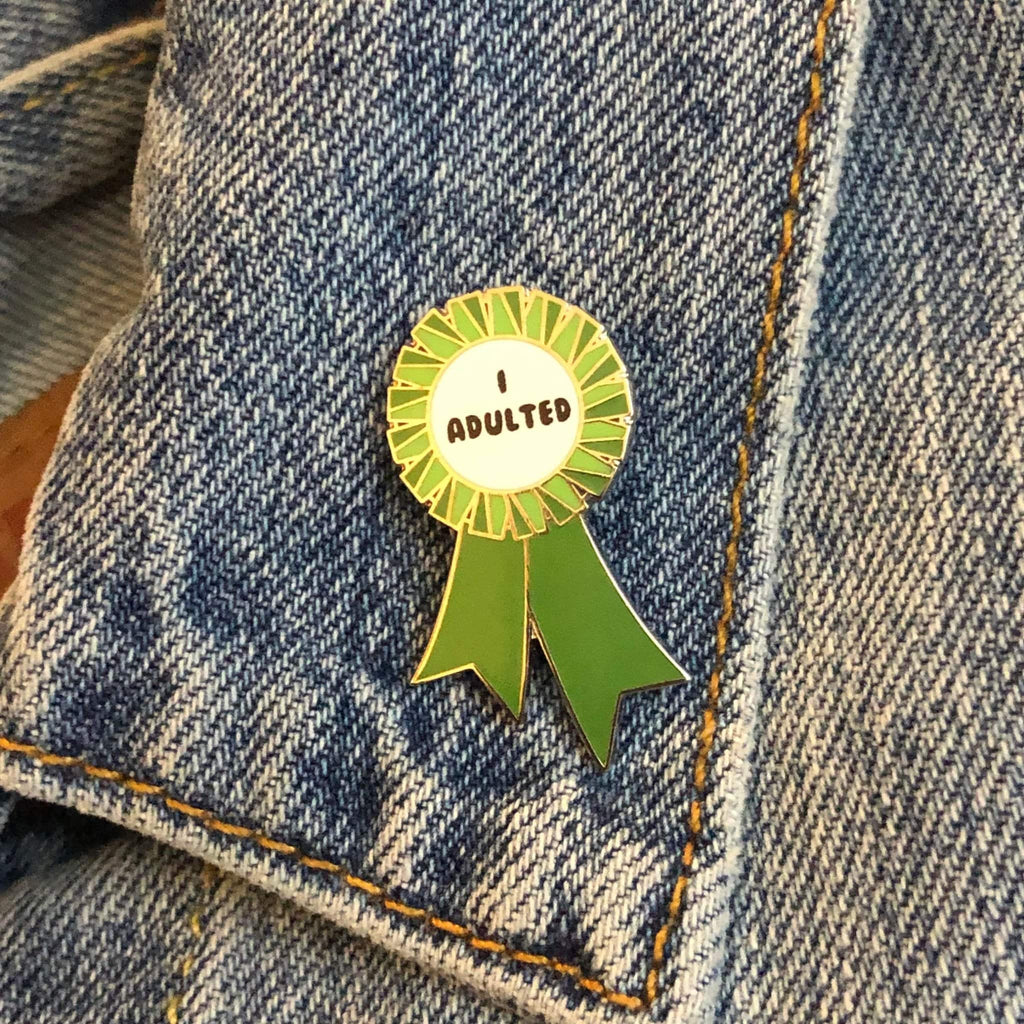 Green I ADULTED Award Ribbon Enamel Pin - Dream Maker Pins