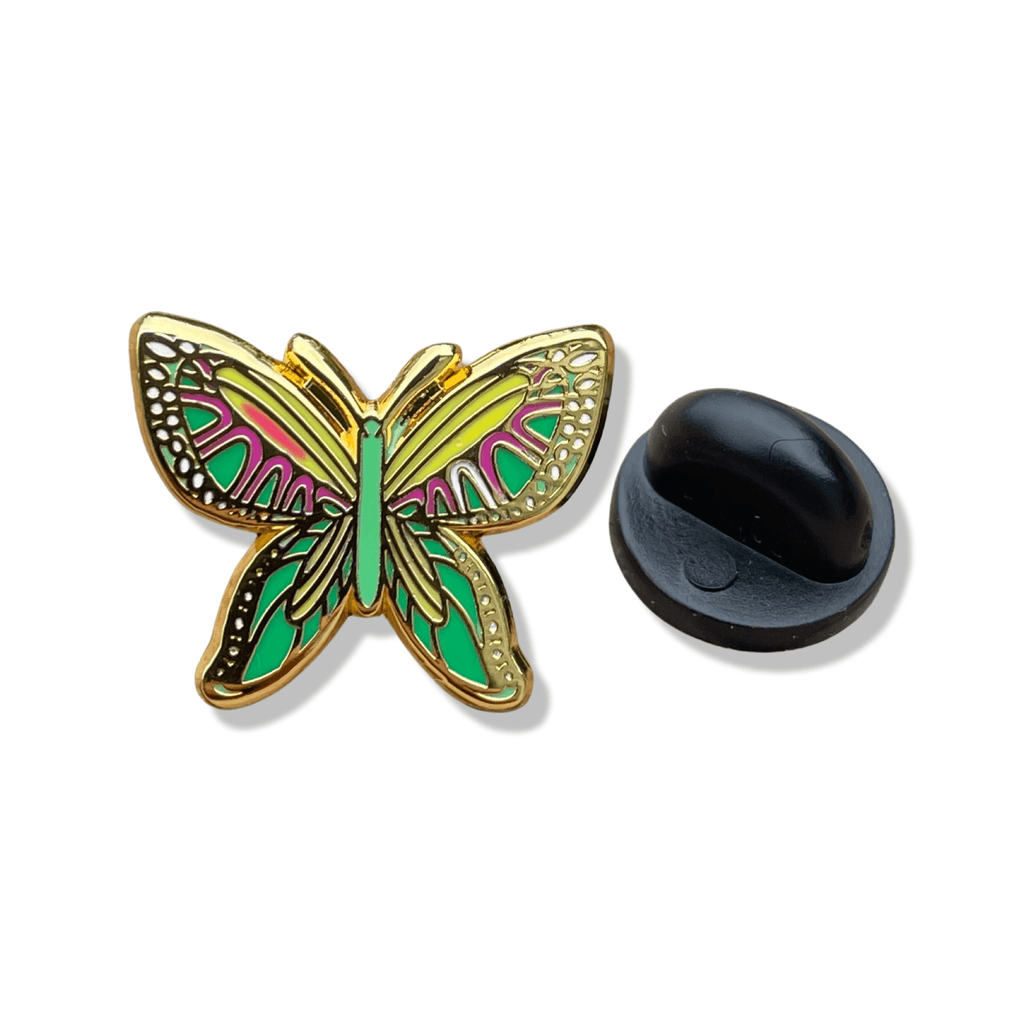 Lime and Pink Butterfly Enamel Pin - Dream Maker Pins