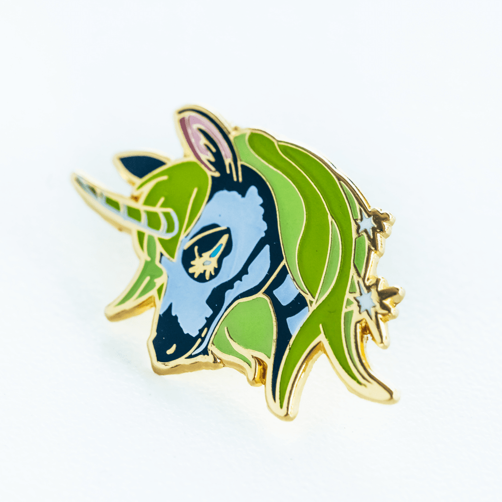 Lime Green Skull Unicorn Enamel Pin - Dream Maker Pins