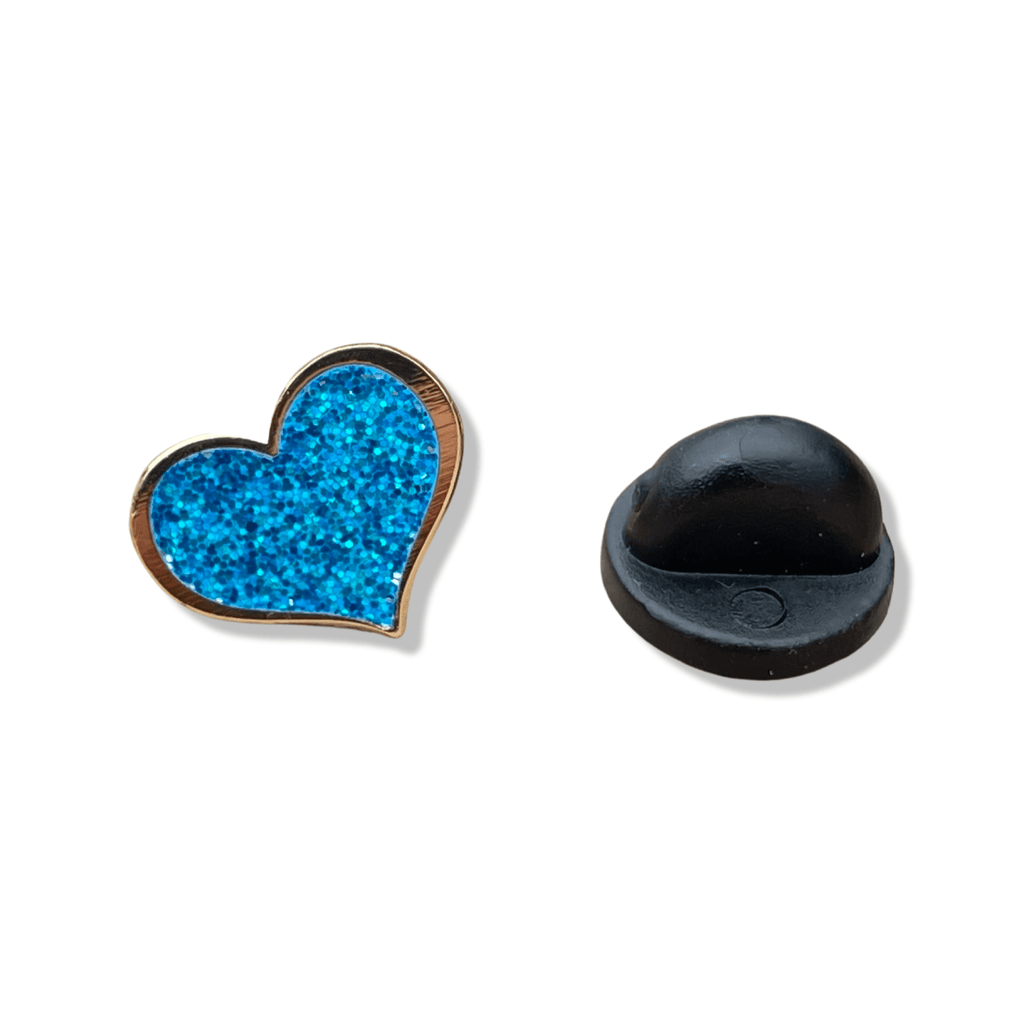 Mini 0.5" Blue Glitter Heart Enamel Pin - Dream Maker Pins