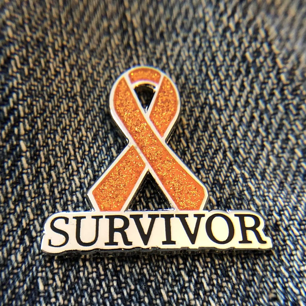 Orange Glitter Survivor Awareness Ribbon Pin - Dream Maker Pins
