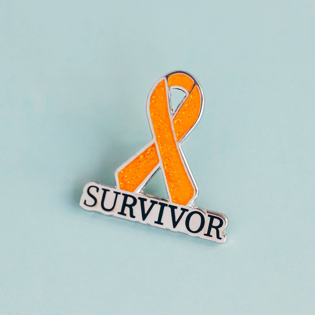 Orange Glitter Survivor Awareness Ribbon Pin - Dream Maker Pins
