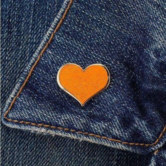 Orange Heart Enamel Pin w Glitter 1 INCH V1 - Dream Maker Pins