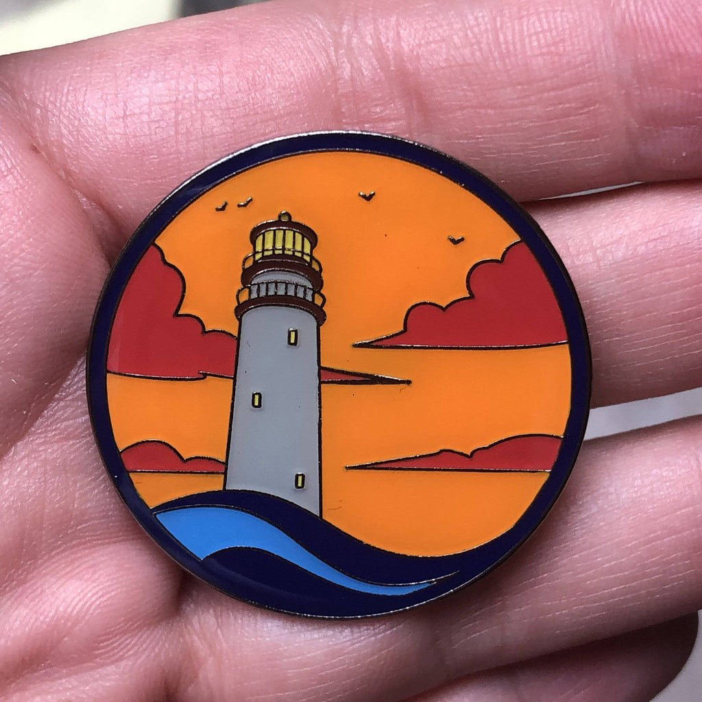 Orange Lighthouse Scene Enamel Pin - Dream Maker Pins