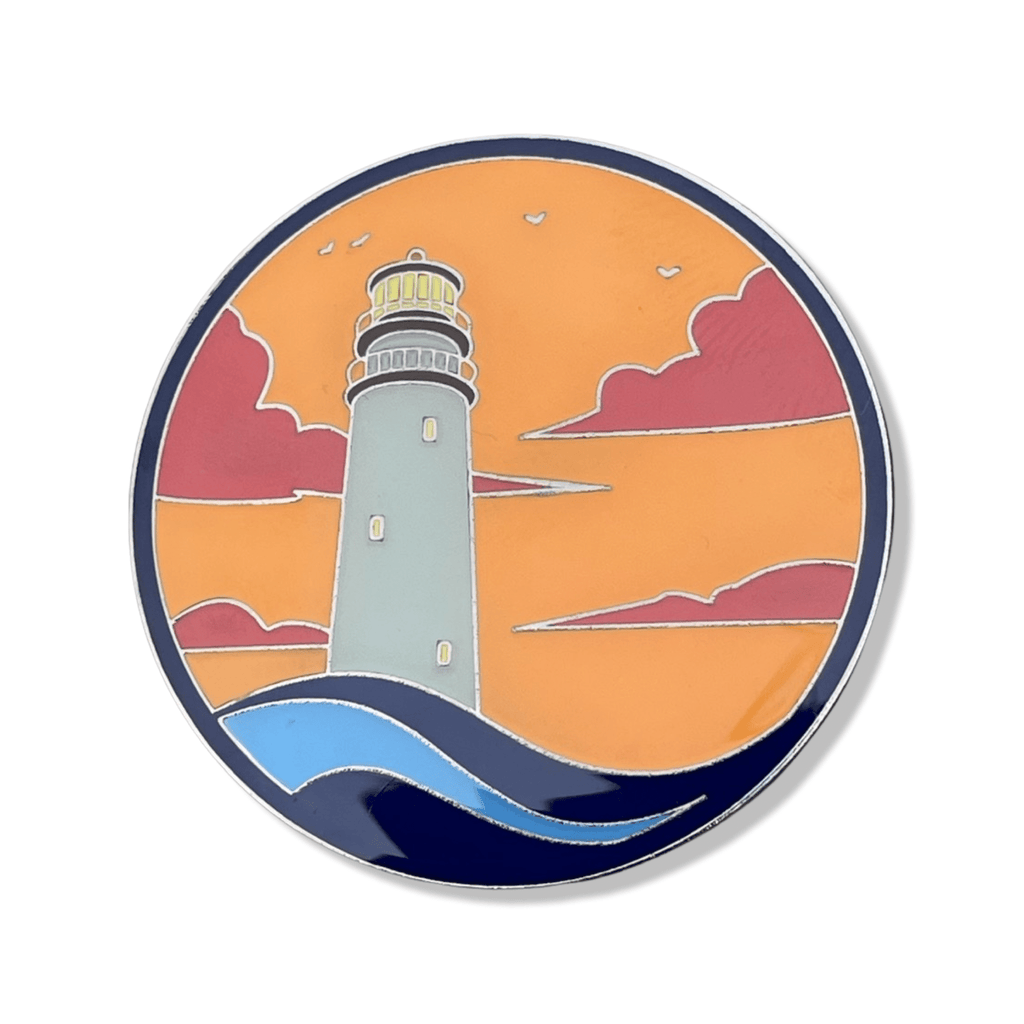 Orange Lighthouse Scene Enamel Pin - Dream Maker Pins