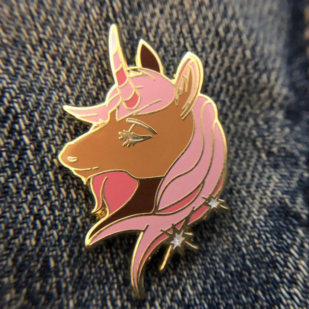 Pink and brown Unicorn Enamel Pin - Dream Maker Pins