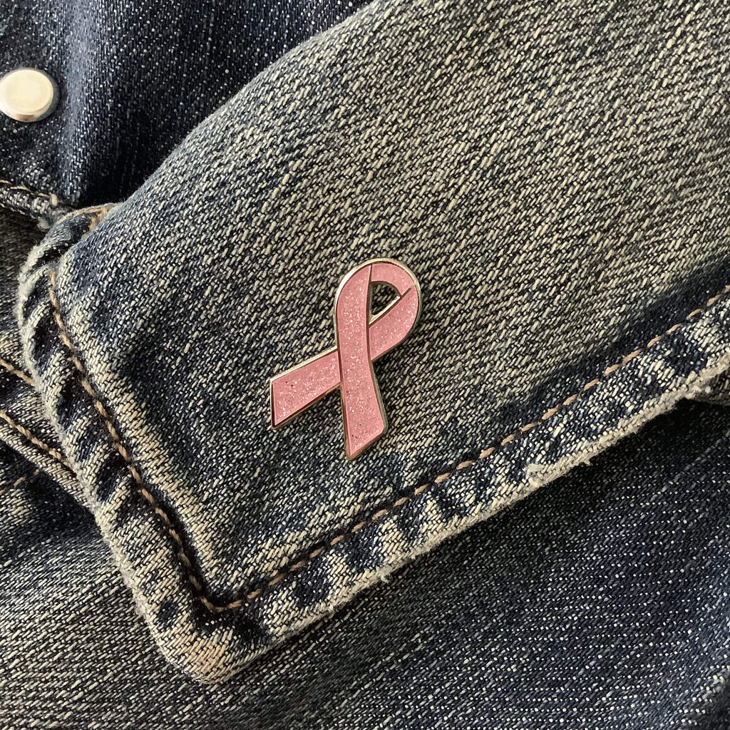 Pink Awareness Ribbon Enamel Pin V3 with Glitter - Dream Maker Pins