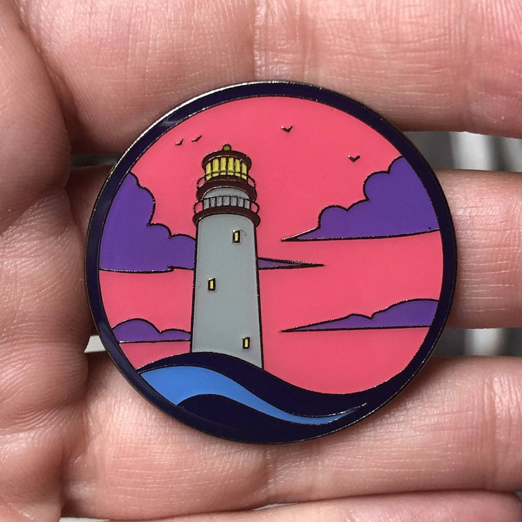 Pink Lighthouse Scene Enamel Pin - Dream Maker Pins