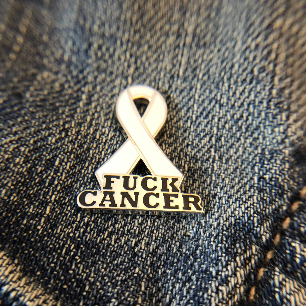 White Fuck Cancer Awareness Ribbon Pin - Dream Maker Pins