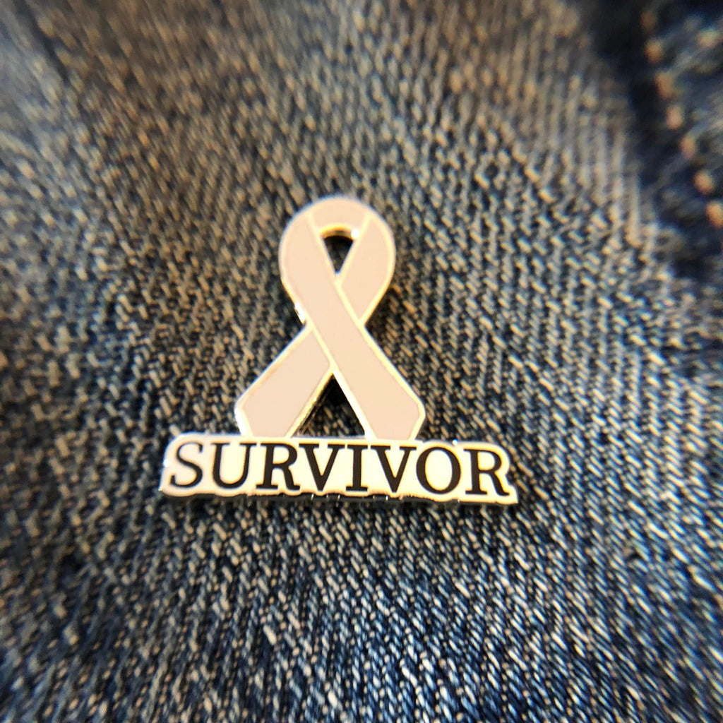 White Survivor Awareness Ribbon Pin - Dream Maker Pins