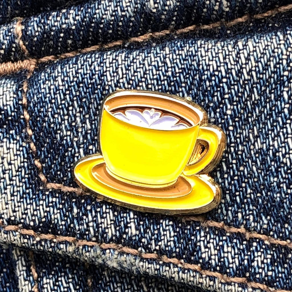 Yellow Coffee Cup Enamel Pin - Dream Maker Pins