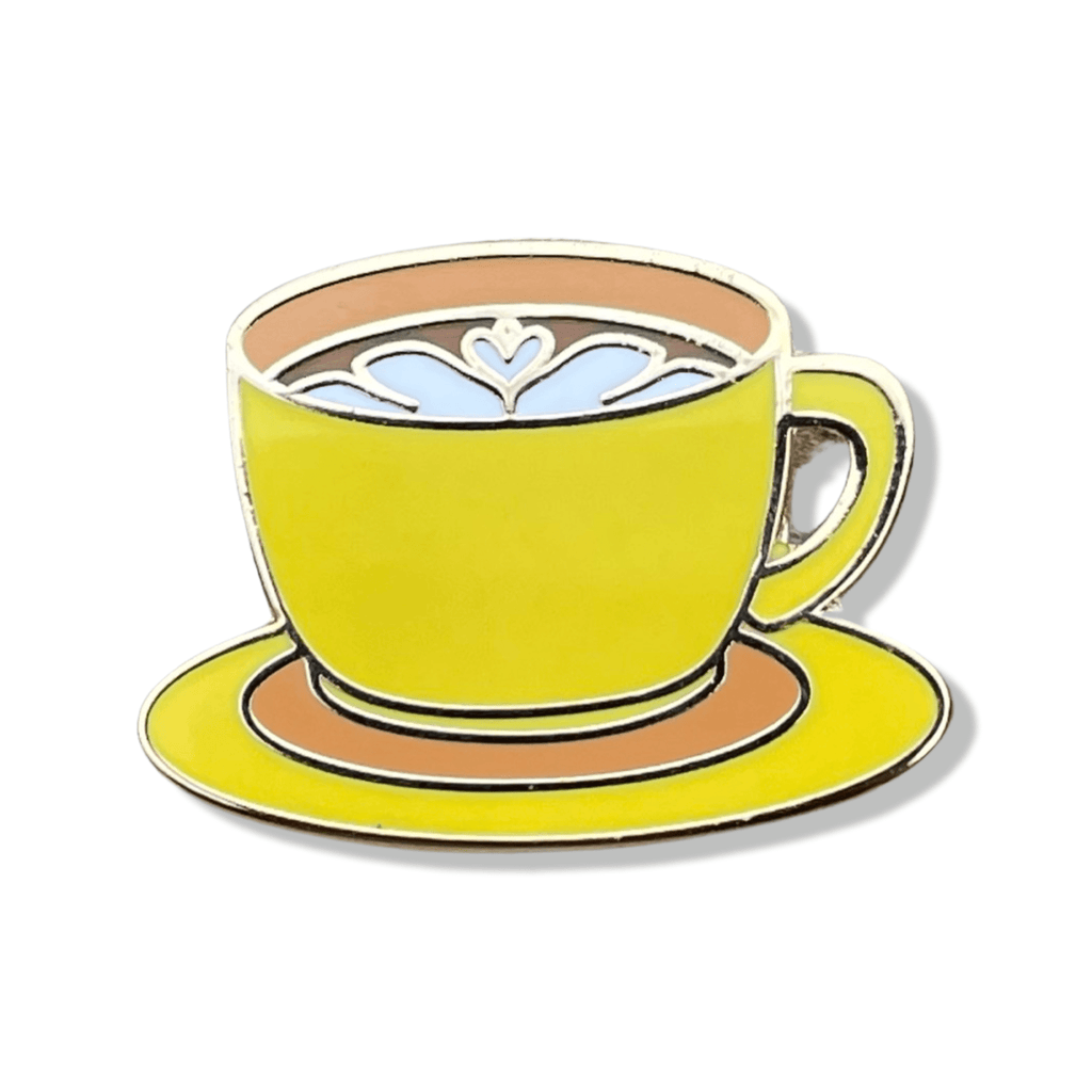 Yellow Latte Coffee Cup Enamel Pin - hard enamel, 1 inch, double posted - Dream Maker Pins