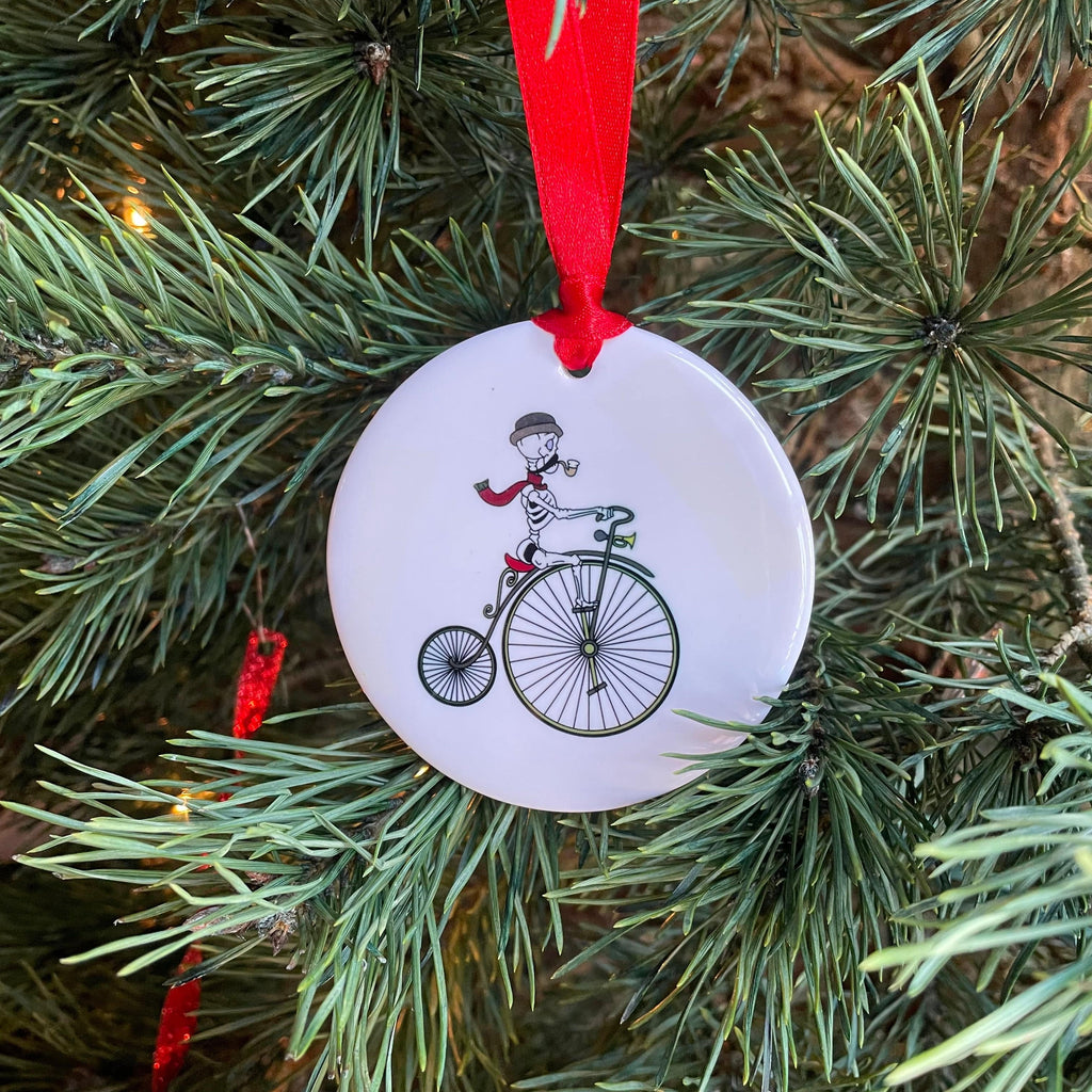 Skeleton Riding Old Fashioned Bicycle Christmas Ornament - Dream Maker Pins