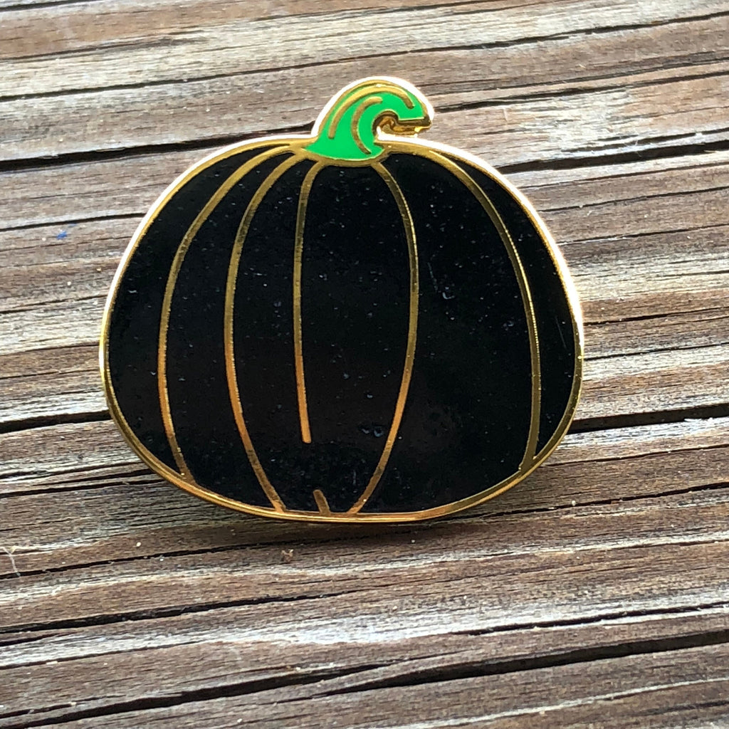 The Enchanting Black Pumpkin Lapel Pin with a Green Stem - Dream Maker Pins