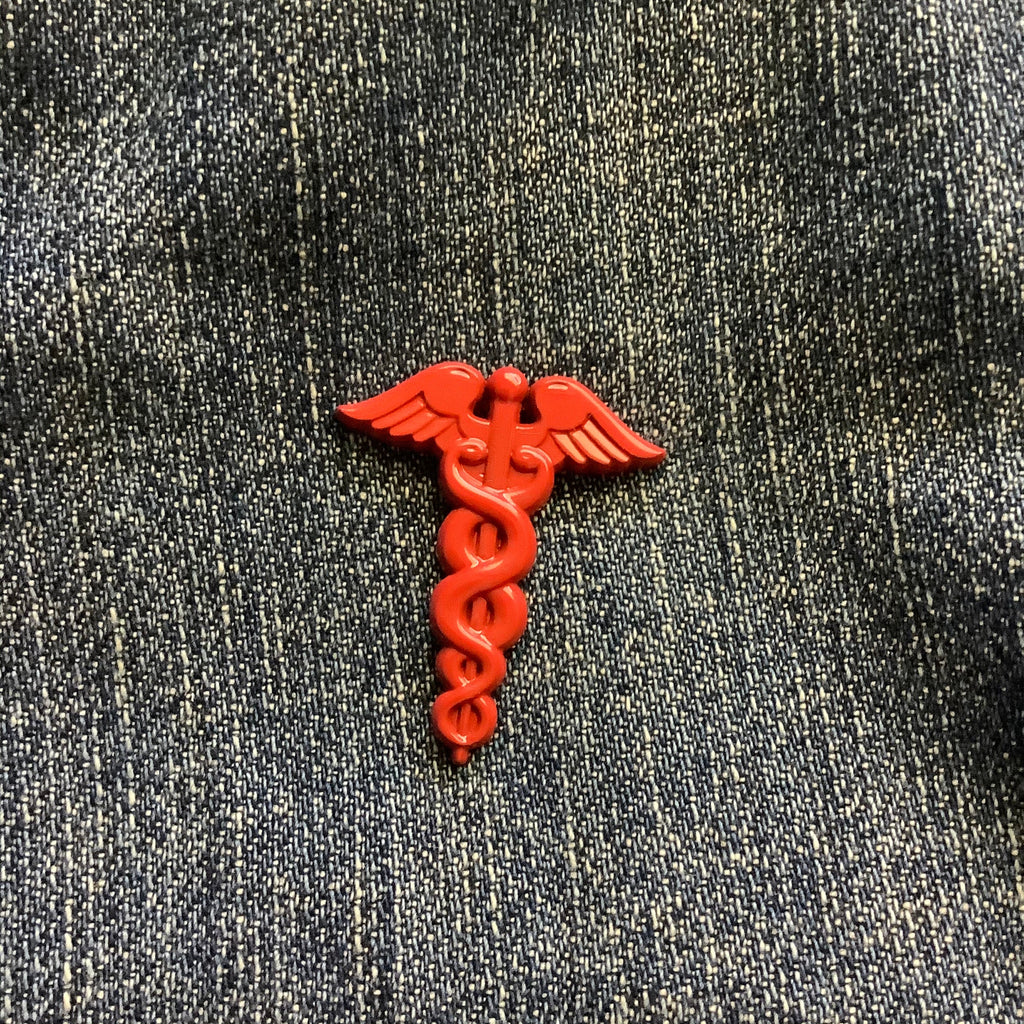 Red Caduceus Enamel Pin - Dream Maker Pins
