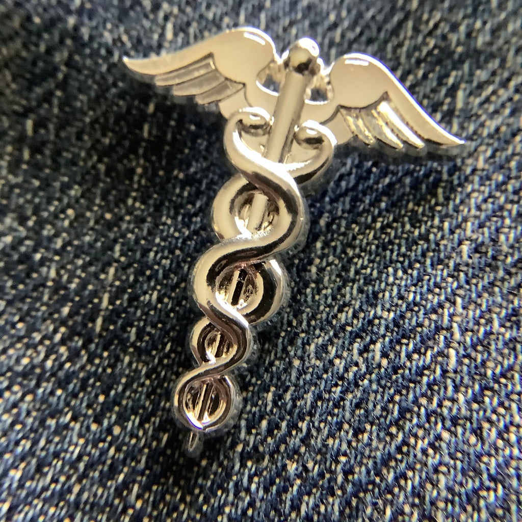 Silver Caduceus enamel pin - nurses gift, medical professional gift, healers gift, medical appreciation, medical school graduation gift