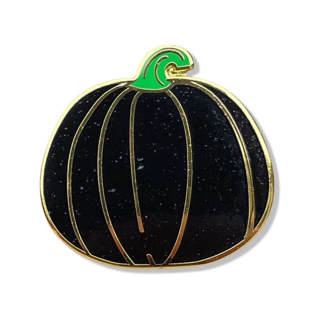 The Enchanting Black Pumpkin Lapel Pin with a Green Stem - Dream Maker Pins