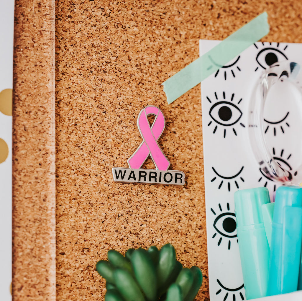 Pink Warrior Awareness Ribbon Enamel Pin - breast cancer awareness, enamel pin, breast cancer chemo gift, breast cancer warrior, pink ribbon