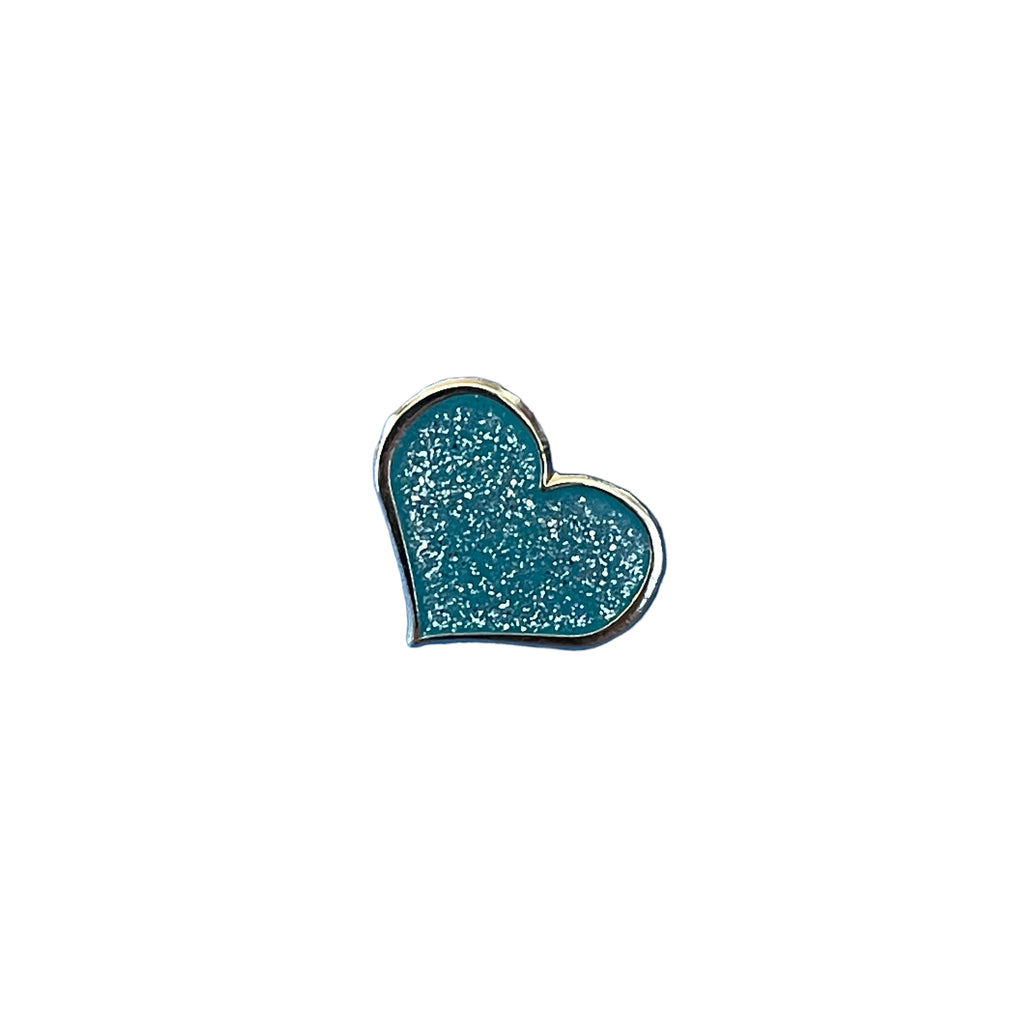 Teal Glitter Heart Enamel Pin - 1/2 inch with Gold Metal - Dream Maker Pins