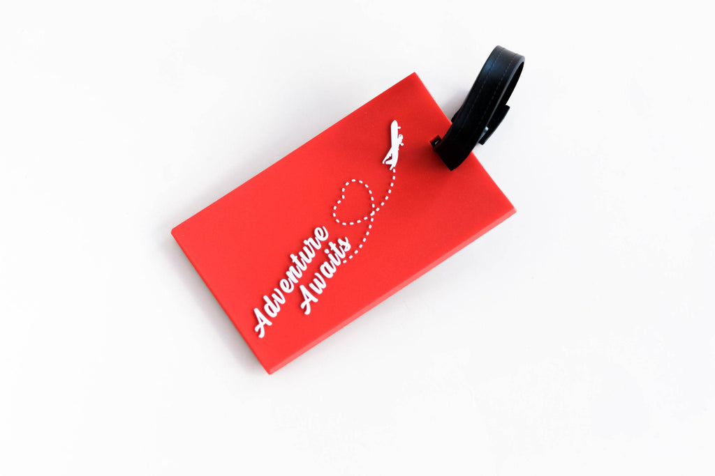 Red Adventure Awaits Rubber Luggage Tag - Dream Maker Pins