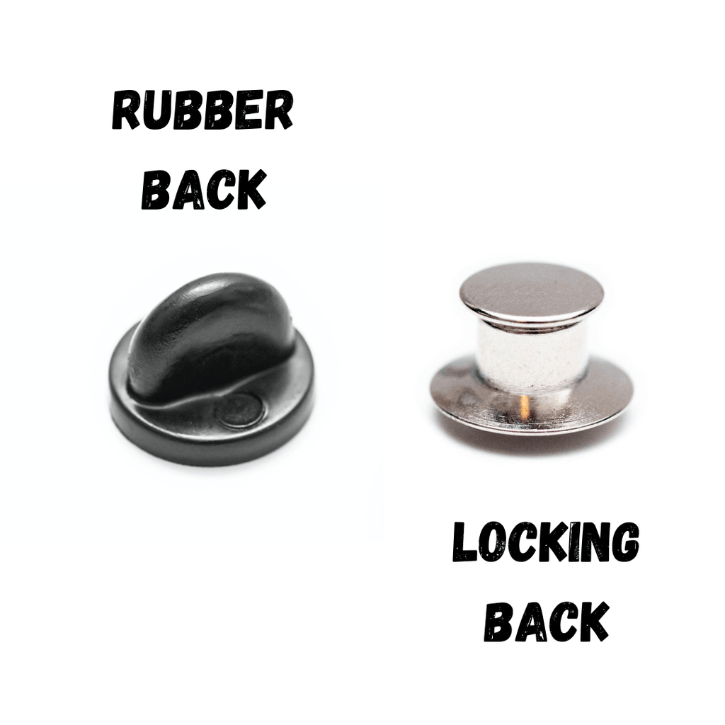 Rubber and locking pin back both labeled to help the buyer choose